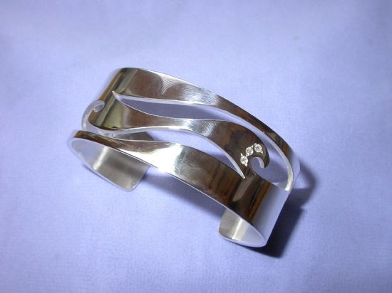 Sterling Silver and Diamond 'Wave' Bangle